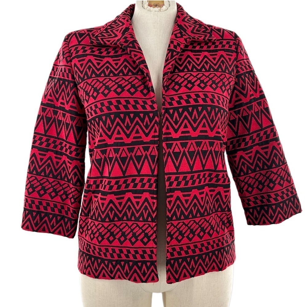 Alfred dunner womens blazer size 10 red black geometric southwestern career